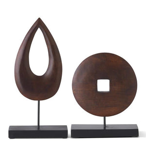 Dark Mango Wood Round Sculptures on Black Stand