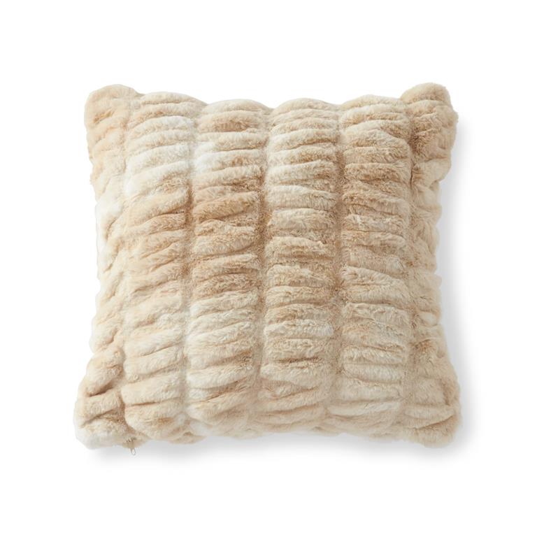 Cream & Tan Ribbed Faux Fur Pillow