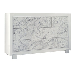 White Faux Marble 62" 7-Drawer Dresser
