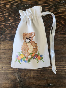 Hand-Embroidered Fabric Drawstring Bag