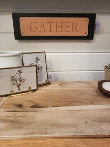 Embossed Leather and Metal Wall Décor "Gather", Brown and Black