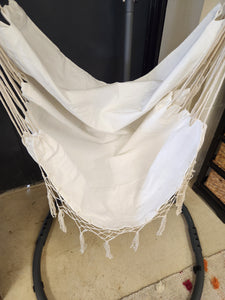 White Indoor Swing Chair w/ Macrame Accents