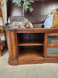 Wooden TV Console Stand w/ Sliding Glass Doors