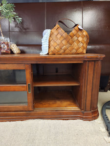 Wooden TV Console Stand w/ Sliding Glass Doors