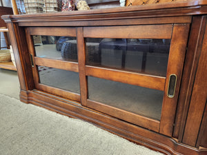 Wooden TV Console Stand w/ Sliding Glass Doors