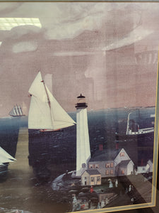 Ships at the Harbor Wood Framed Painting