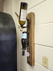 Wood, Metal & Antler Wine Bottle Rack / Holder