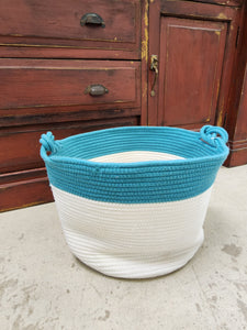 Blue and White Fabric Floor Basket