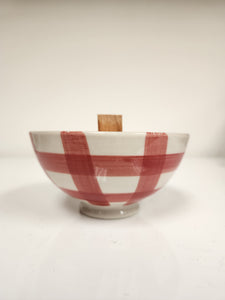 Scented Candle in Red & White Ceramic Bowl