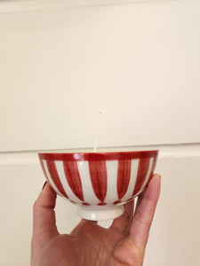 Scented Candle in Red & White Ceramic Bowl