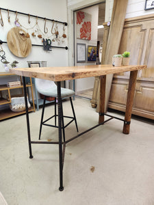 Handmade Industrial Wood And Metal Bar Table
