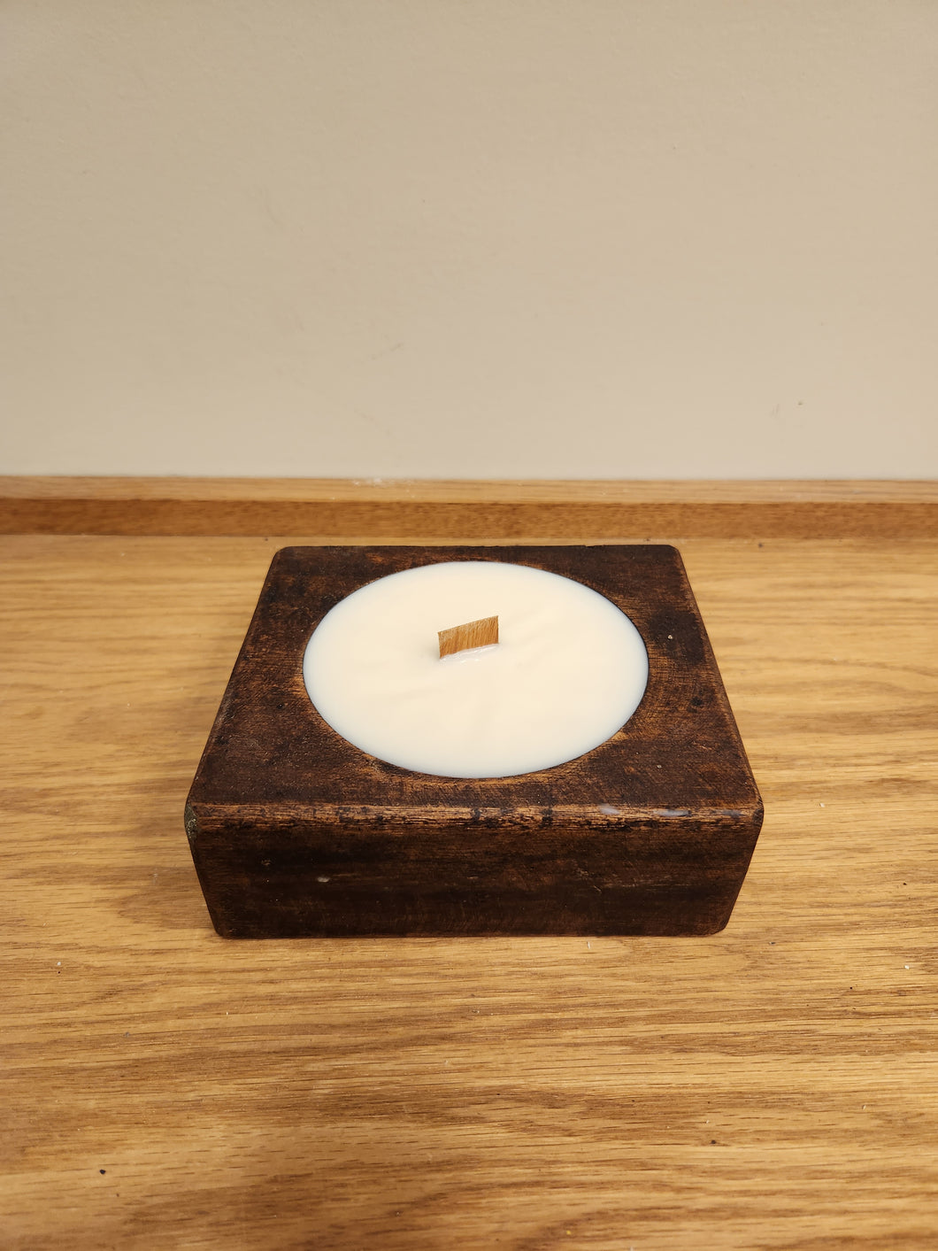 Scented Candle In Square Wood Holder