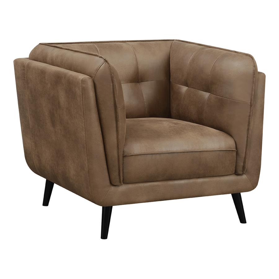 Brown Upholstered Button Tufted Faux Leather Chair