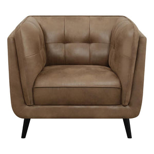 Brown Upholstered Button Tufted Faux Leather Chair