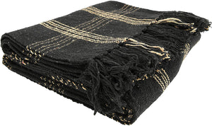 Woven Cotton Blend Throw with Fringe