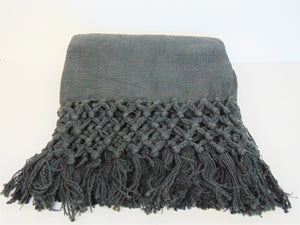 Charcoal Color Throw w/ Crochet & Fringe