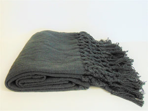 Charcoal Color Throw w/ Crochet & Fringe