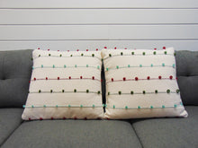 Load image into Gallery viewer, White Cotton Throw Pillow W/ Multicolor Loops Stripes
