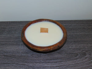 Scented Candle In Round Wooden Bowl