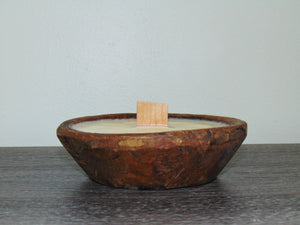 Scented Candle In Round Wooden Bowl