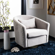 Load image into Gallery viewer, Cream &amp; Gold Swivel Barrel Chair
