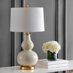 Cream & Gold Table Lamp w/ White Shade