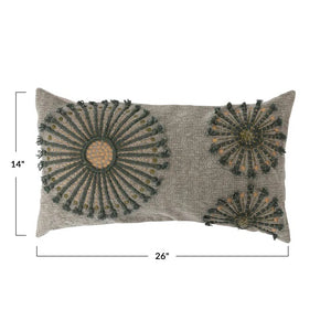 Cotton Lumbar Pillow with Embroidery, Applique and Chambray Back