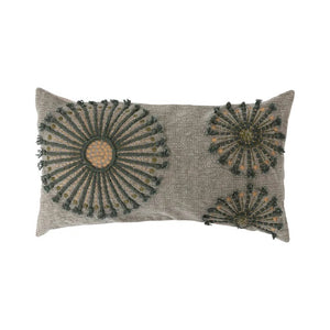 Cotton Lumbar Pillow with Embroidery, Applique and Chambray Back