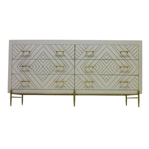 Wilbraham White & Gold 6 Drawer 72" W Solid Wood Double Dresser