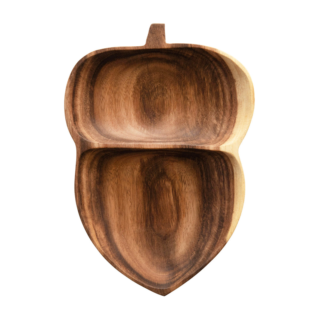 Acacia Wood Acorn Shaped Dish with Two Sections