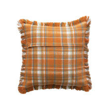Load image into Gallery viewer, Orange Plaid Flannel Throw Pillow w/ Fringe
