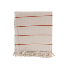 Load image into Gallery viewer, Cotton Flannel Striped Throw Blanket with Fringe, Cream and Rust Color
