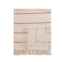 Load image into Gallery viewer, Cream and Red Striped Throw Blanket with Fringe
