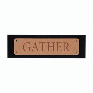 Embossed Leather and Metal Wall Décor "Gather", Brown and Black