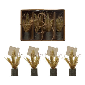6"H Faux Wheat Place Card/Photo Holders in Galvanized Metal Pot, Boxed Set of 4
