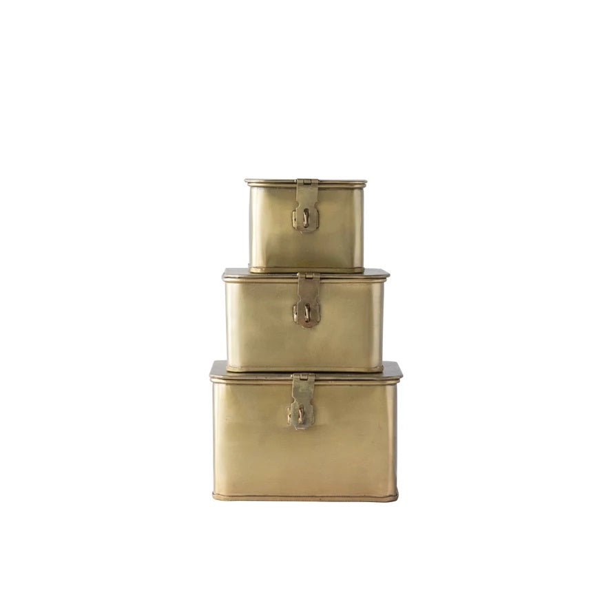Decorative Metal Nesting Boxes, Brass Finish