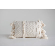 Load image into Gallery viewer, Textured Lumbar Pillow with Pom Poms and Tassels
