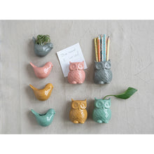 Load image into Gallery viewer, Stoneware Owl Vase with Magnet, 4 Colors
