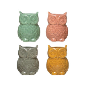 Stoneware Owl Vase with Magnet, 4 Colors