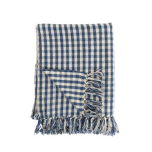 Load image into Gallery viewer, Blue Gingham/Checkered Woven Cotton Blend Throw Blanket
