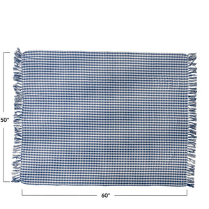 Blue Gingham/Checkered Woven Cotton Blend Throw Blanket