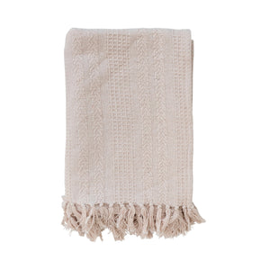 Woven Tan Throw Blanket with Fringe