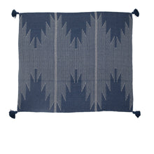 Load image into Gallery viewer, Blue Woven Throw Blanket with Aztec Pattern and Tassels

