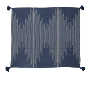 Blue Woven Throw Blanket with Aztec Pattern and Tassels