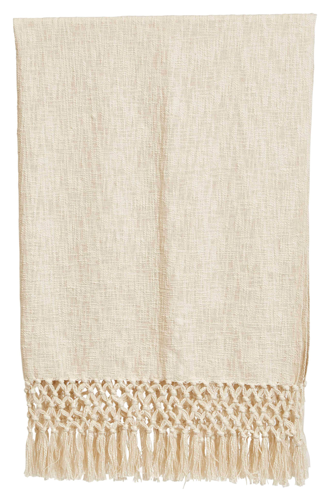 Cream Throw Blanket with Crochet and Fringe