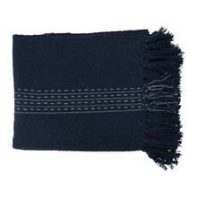 Load image into Gallery viewer, Blue Woven Throw with Stripes and Fringe
