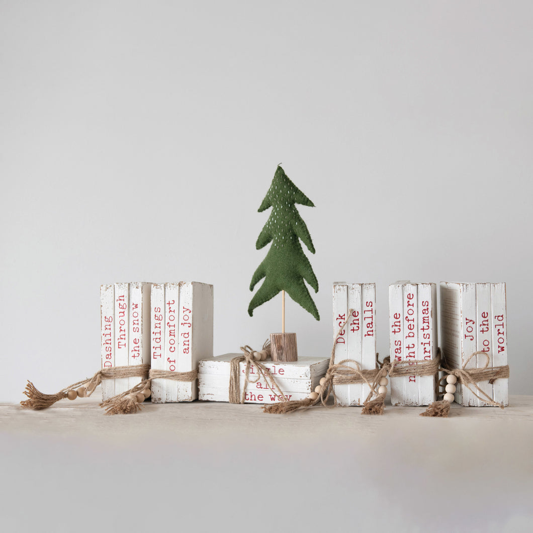Wood Block Faux Books with Holiday Saying