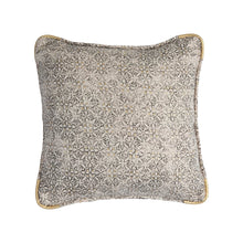 Load image into Gallery viewer, Grey, Cream &amp; Gold Cotton Throw Pillow with Distressed Print
