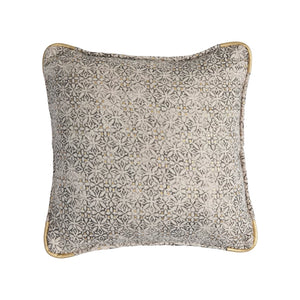 Grey, Cream & Gold Cotton Throw Pillow with Distressed Print