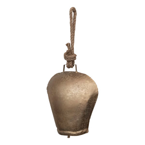 Metal Bell on Jute Rope, Antique Brass Finish